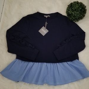 Peplum Navy Blue Knit Top by Marled Size Small NWT